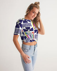 3D Jeweled Flag Women's Twist-Front Cropped Tee