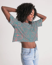 Load image into Gallery viewer, Coral &amp; Teal Tribal Lines  Women&#39;s Lounge Cropped Tee
