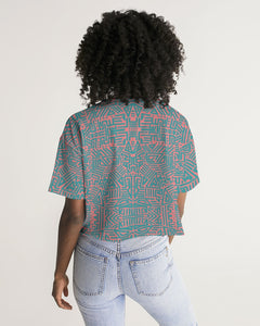 Coral & Teal Tribal Lines  Women's Lounge Cropped Tee