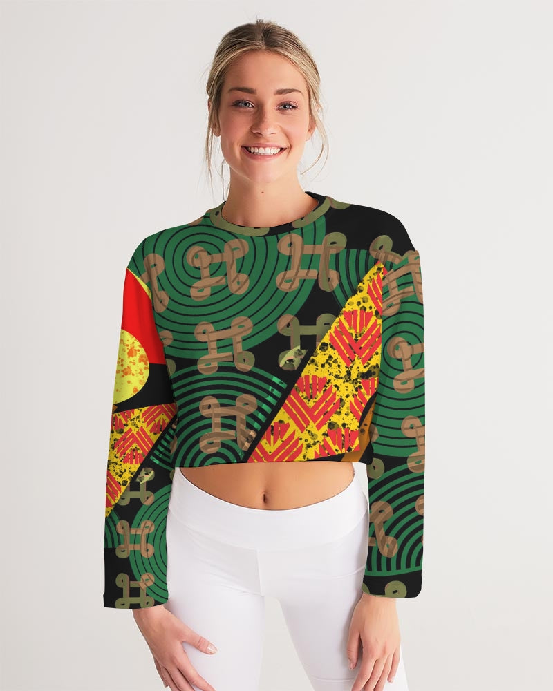 continuospeace1 heritage print Women's Cropped Sweatshirt