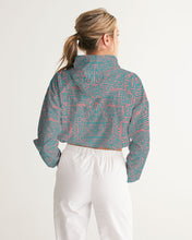 Load image into Gallery viewer, Coral &amp; Teal Tribal Lines  Women&#39;s Cropped Windbreaker
