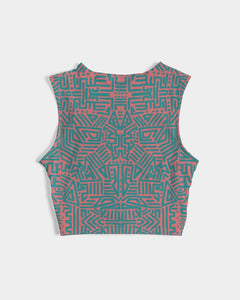 Coral & Teal Tribal Lines  Women's Twist-Front Tank