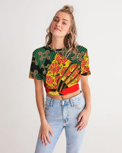continuospeace1 heritage print Women's Twist-Front Cropped Tee