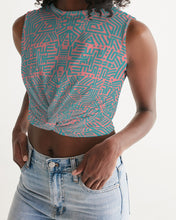 Load image into Gallery viewer, Coral &amp; Teal Tribal Lines  Women&#39;s Twist-Front Tank
