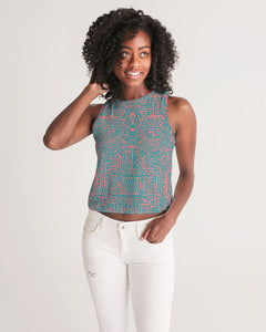 Coral & Teal Tribal Lines  Women's Cropped Tank