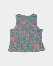 Load image into Gallery viewer, Coral &amp; Teal Tribal Lines  Women&#39;s Cropped Tank

