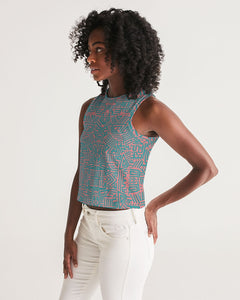 Coral & Teal Tribal Lines  Women's Cropped Tank