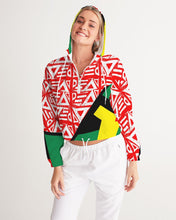 Load image into Gallery viewer, PRINTMAKING in White with Heritage colors Women&#39;s Cropped Windbreaker
