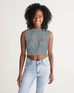 Coral & Teal Tribal Lines  Women's Twist-Front Tank