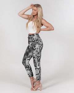 batik_white and black Women's Belted Tapered Pants