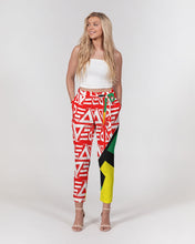 Load image into Gallery viewer, PRINTMAKING in White with Heritage colors Women&#39;s Belted Tapered Pants
