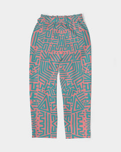 Coral & Teal Tribal Lines  Women's Belted Tapered Pants