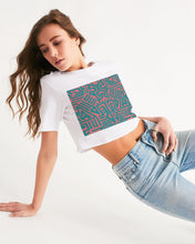 Load image into Gallery viewer, Coral &amp; Teal Tribal Lines  Women&#39;s Cropped Tee
