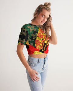 continuospeace1 heritage print Women's Twist-Front Cropped Tee