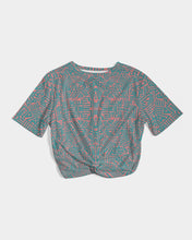 Load image into Gallery viewer, Coral &amp; Teal Tribal Lines  Women&#39;s Twist-Front Cropped Tee
