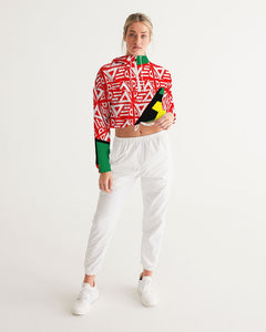 PRINTMAKING in White with Heritage colors Women's Cropped Windbreaker
