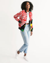 Load image into Gallery viewer, PRINTMAKING in White with Heritage colors Women&#39;s Bomber Jacket
